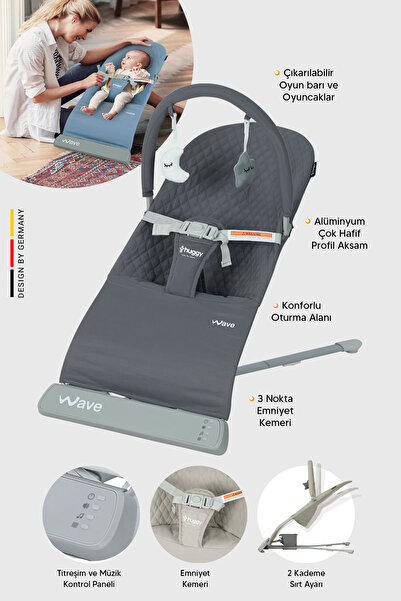 Huggy Wave Sallanabilir Müzikli Titreşimli Ana Kucağı Antrasit