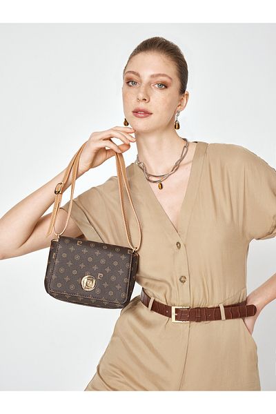 Pierre Cardin Γυναικεία τσάντα ώμου καφέ Monogram 05PO25Y1886