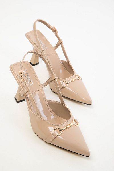 SOHO Beige Patent Leather Women's Classic Heeled Shoes 20369