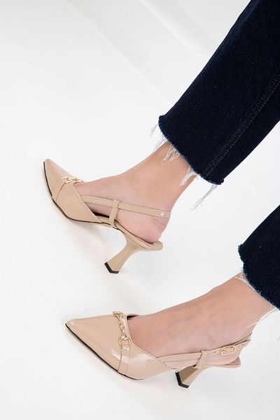 SOHO Beige Patent Leather Women's Classic Heeled Shoes 20369