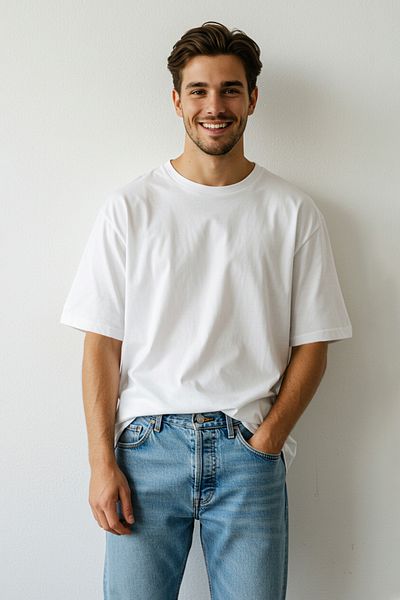 Trendyol Collection Дебела памучна тениска в цвят екрю - Oversize, Tmnss25Ts00109