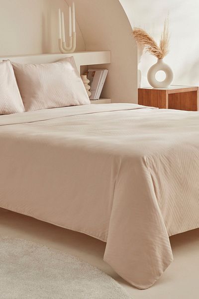 Karaca Home Set cuvertură de pilota din satin jacquard dublu bej Sion - 100% bumbac
