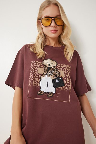 Happiness İstanbul Braunes Oversize-Strick-T-Shirt für Damen CR00464
