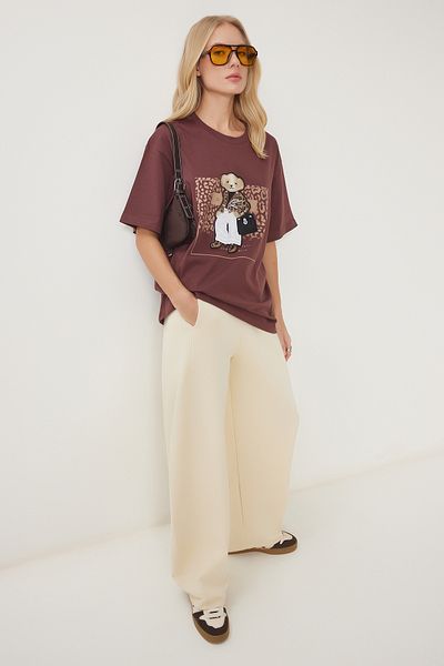Happiness İstanbul Braunes Oversize-Strick-T-Shirt für Damen CR00464
