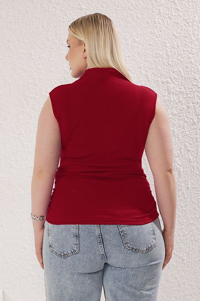 Trendyol Curve Κόκκινο γιακά Stand Ασύμμετρη Πλεκτή Μπλούζα Plus Size