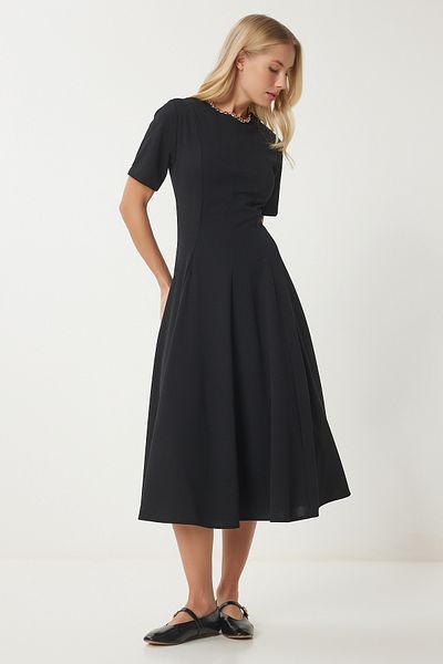 Happiness İstanbul Rochie neagră Godeli Midi țesută pentru femei UB00310