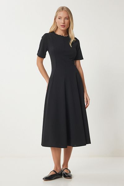 Happiness İstanbul Rochie neagră Godeli Midi țesută pentru femei UB00310