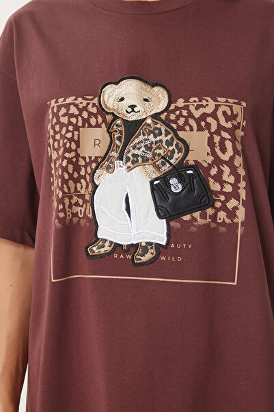 Happiness İstanbul Dámské hnědé oversize pletené tričko CR00464