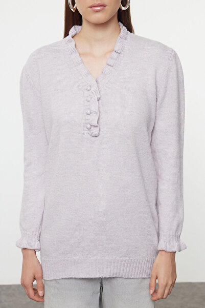 Trendyol Modest Soft Texture Lilac Knitwear Sweater - Pearl Button TCTAW25AK00034