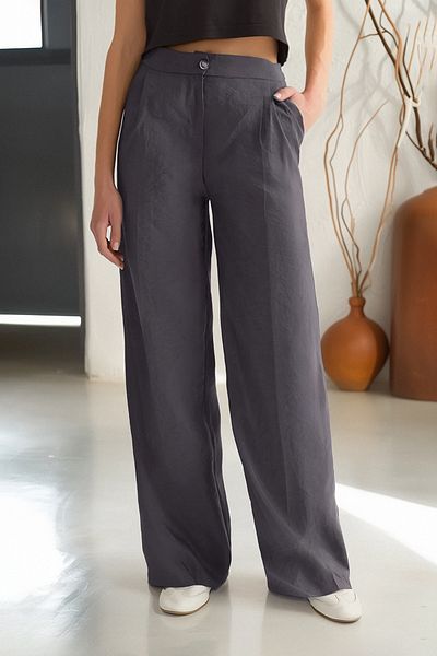 Trendyol Collection Anthrazitfarbene Modalhose mit weitem Bein und weichem Knopf TWOSS25PL00004