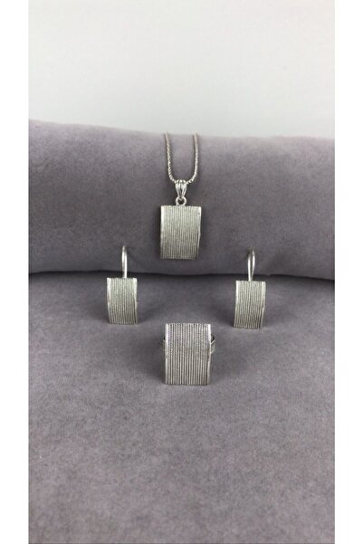 BEY SİLVER Telkari Parmak Izi Kare Gümüş Kadın Set