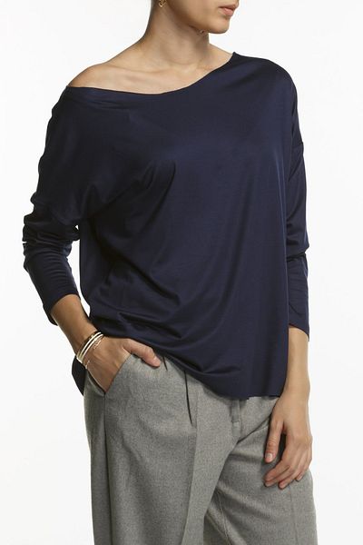 BASIC&CO Eileen Ls Boat Neck Navy Blue Basic Long Sleeve T-shirt