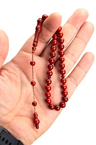 OTTOTESBİH Male System Tasseled 8mm Sphere Cut Red Kuka Prayer Beads
