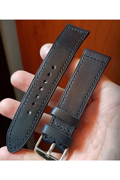 Ventum كرافت 22 ملم حبل جلدي أسود بخياطة كاملة مصنوع يدويًا