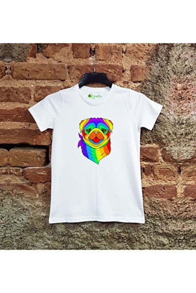 SCUBAPROMO Pug Colors Printed Children's Unisex White Printed T-Shirt