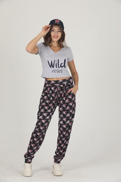 Lady Lingerie Set de pijamale cu imprimeu trandafir sălbatic gri