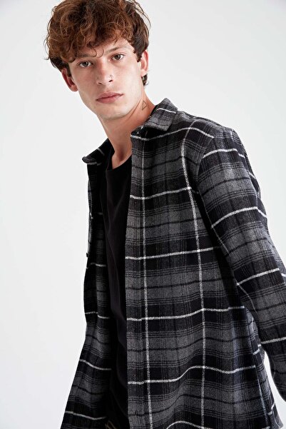 DeFacto Regular Fit Polo Neck Checked Reversible Lumberjack Long Sleeve Shirt