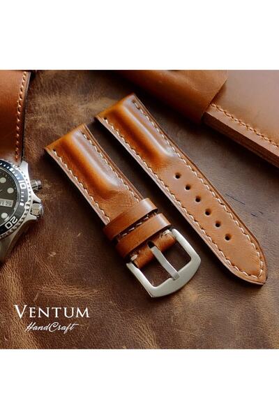 Ventum سلك جلدي مصنوع يدويًا بخياطة كاملة بلون أسمر 22 مم