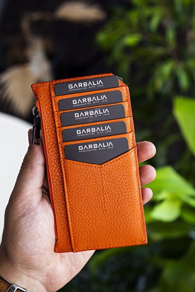 Garbalia Blush Hakiki Deri Fermuarlı Turuncu Unisex Kartlık Cüzdan