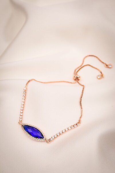 Batı Accessories Oval Navy Blue Rose Bracelet