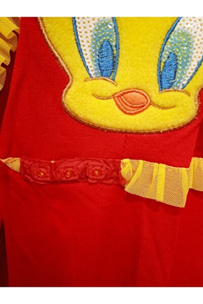 TWEETY Kadın Kırmızı Yandan Açılan Çıtçıtlı V Yaka Orijinal Lisanslı Lohusa Gecelik