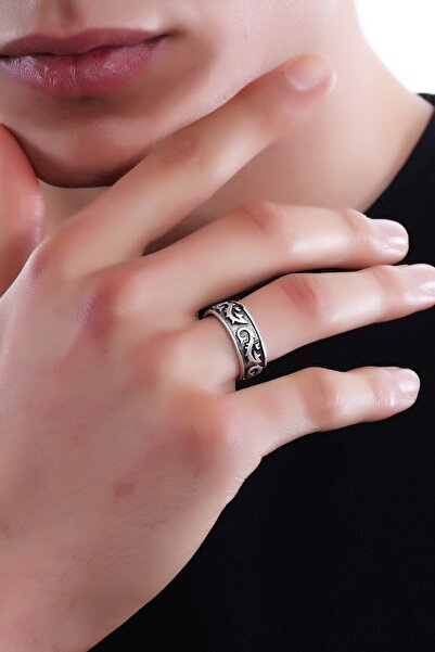 LABALABA Erkek Antik Gümüş Kaplama Ejderha Baskılı Yüzük