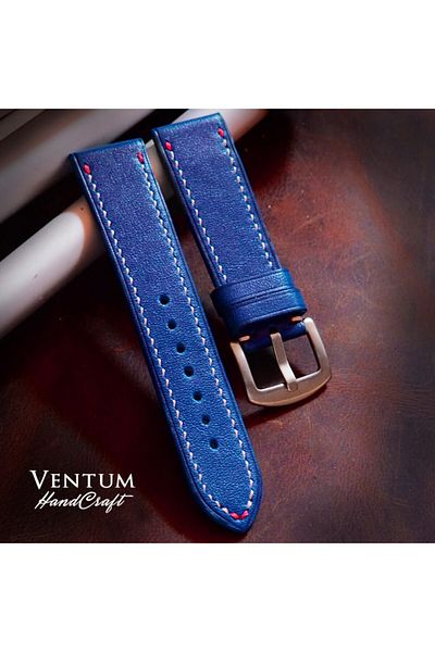 Ventum كرافت 22 ملم حبل جلدي أزرق مصنوع يدويًا