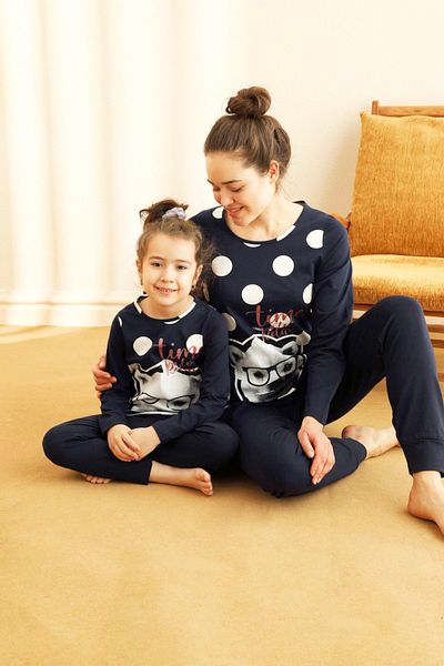 Siyah İnci Cotton Lycra Pajama Set