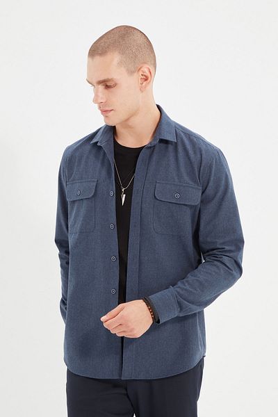 Trendyol Collection Koszula zimowa Indigo Regular Fit Double Pocket Flap Textured Tmnaw22Go0350