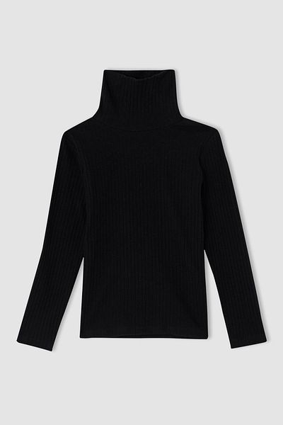 DeFacto Girl's Turtleneck Flexible Textured Long Sleeve T-Shirt