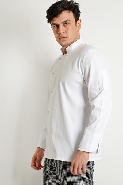 ModaCanel Moda Canel Men's White Gabardine Lycra Cook Jacket