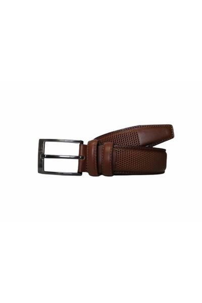 Kar-Pa Genuine Leather Patterned Brown Classic Fabric Trouser Belt 3.5cm