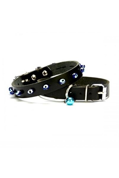 Doggie Deri Nazar Boncuklu Kedi Ve Köpek Tasması 1x14-18 Cm Siyah Xsmall