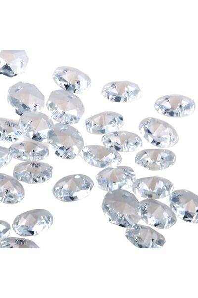 ABOOWE Asfour Çift Delikli Octagon 14 Mm Kristal Cam Avize Taşı 10 Lu Paket