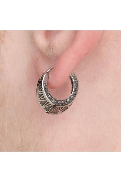 northstarshop Vintage Antique Design Interlocking 316L Biker Ring 316L Steel Earring (Single)