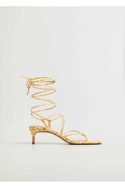 MANGO Woman Dámské žluté kostkované páskové sandály Vichy