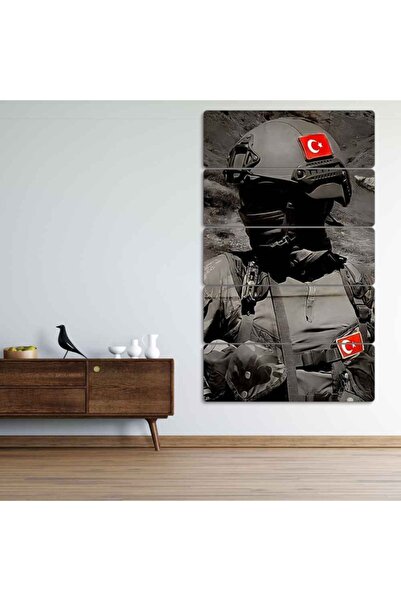 EVLOYA Türk Bayrağı Türk Askeri - 5 Parçalı Tablo