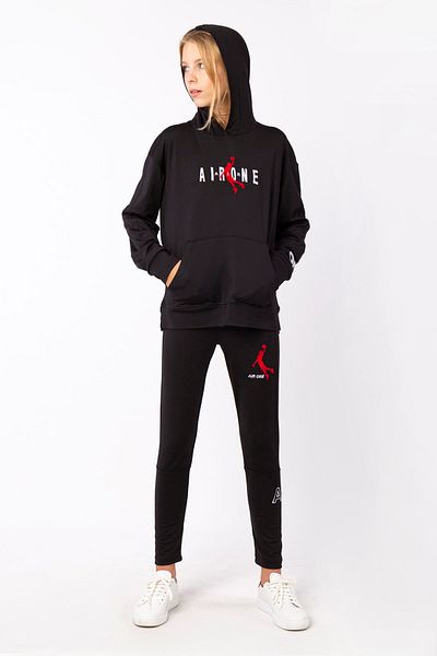 Black One طقم سويت شيرت بناتي بغطاء للرأس وطباعة مفصلة
