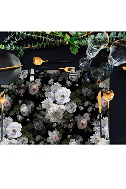 Sunny Home Design Μαύρο Floral Ύφασμα American Service Σετ 4 - 35x50