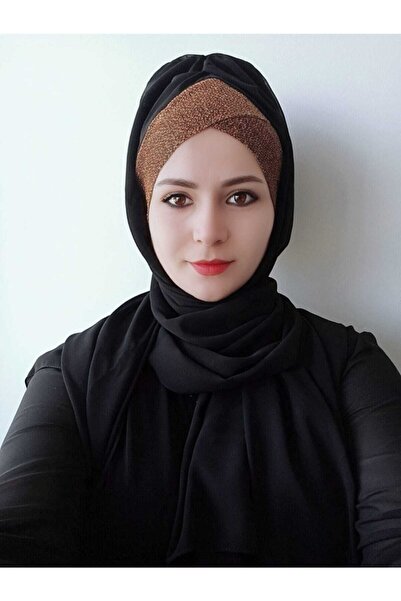 BAV Butik Ayvitrin شال حجاب نسائي ذو حزام واحد لامع جاهز من النحاس الأسود