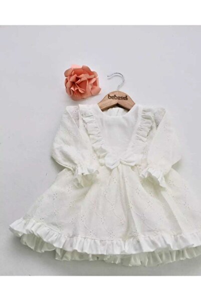 Sare Çocuk Giyim Fisto Uzunkol Natural Çocuk Kışlık Kırık Beyaz Bebek Elbisesi