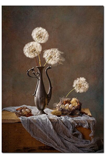 Cakatablo Ahşap Tablo Zarif Vazo Içinde Karahindiba Tohumları (25x35 Cm Boyut)