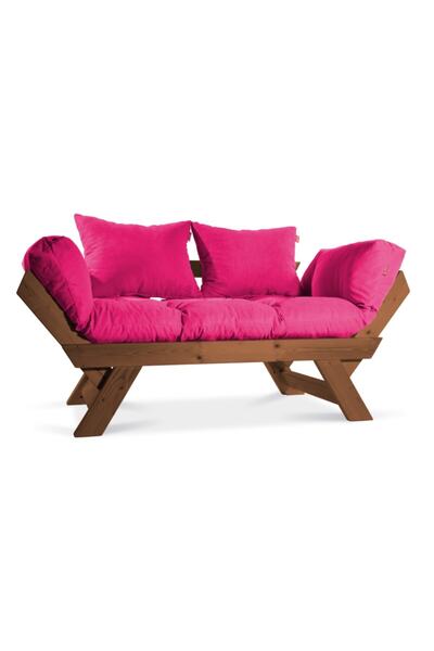 Kombin Wood Ahşap Iki Kişilik Kanepe (koyu Ceviz/pembe)