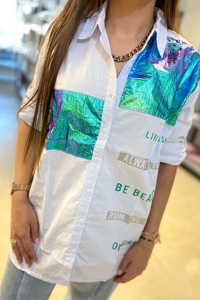 FEMELLE Cămașă din bumbac cu design White Leaf pentru femei