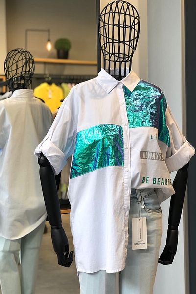 FEMELLE Cămașă din bumbac cu design White Leaf pentru femei