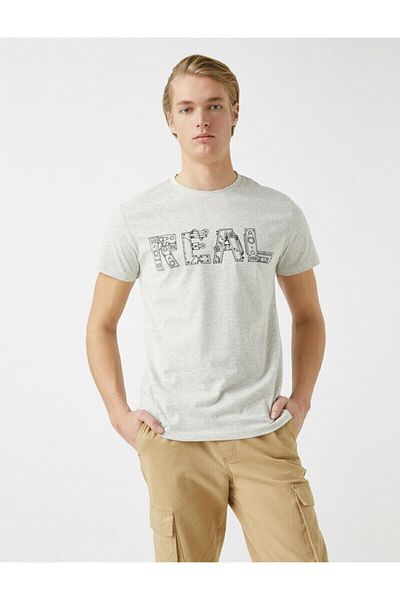 Koton Men's Cotton Crew Neck Printed Short Sleeve T-Shirt
