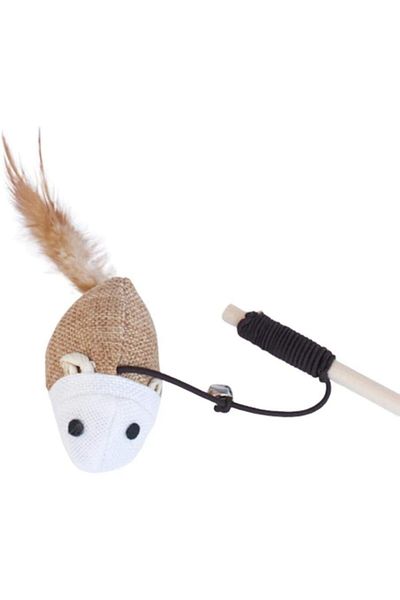 Mixpet 40 cm Mouse Figured Wooden Handle Cat Fishing Rod