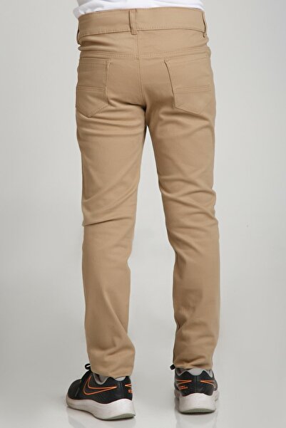 Nacar Spor Model Bej Likralı Canvas Okul Pantolon (Gizli Bel Lastikli)