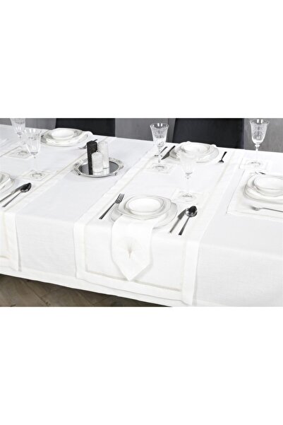 caka home design طقم أغطية طاولة مكون من 17 قطعة بتأثير الكتان المطرز من إيريس (كريم سيم)