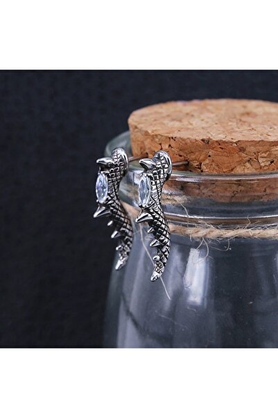 northstarshop Ejder Kuyruğu Gotik Beyaz Zirkon Taşlı Geçirmeli 316l Motorcu Ç...